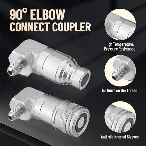 كوع 90 درجة 1/2 بوصة تركيبات قارنة التوصيل الهيدروليكية ذات الوجه المسطح 1/2 بوصة، حجم الجسم 1/2 بوصة × 3/8 بوصة JIC وصلة توصيل ذكر مع أغطية الغبار in Kuwait