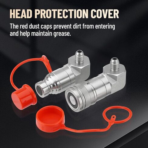 كوع 90 درجة 1/2 بوصة تركيبات قارنة التوصيل الهيدروليكية ذات الوجه المسطح 1/2 بوصة، حجم الجسم 1/2 بوصة × 3/8 بوصة JIC وصلة توصيل ذكر مع أغطية الغبار in Kuwait