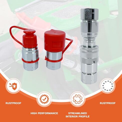 1/2'' NPT Skid Steer Hydraulic Couplers, Flat Face Hydraulic Quick Connect Couplers ISO16028, 5076 PSI & 23 GPM, with Secure Locking Sleeve & 2PCS Dust Covers, Carbon Steel Construction in Kuwait