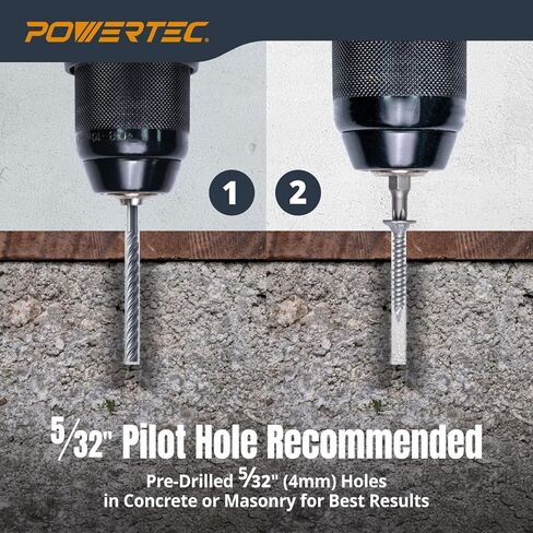 POWERTEC Cement Screws #8 x 1-1/4″, Ruspert Coated Concrete Screws with T25 Torx Star Drive Bit – High-Low Thread Masonry Screws for Cement Board, Concrete & Brick, 200-Pack (72319) in Saudi Arabia
