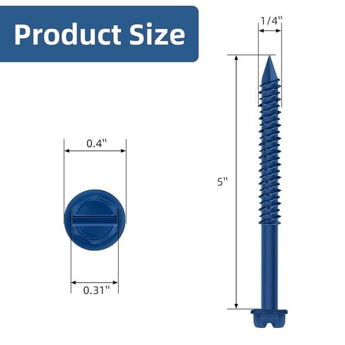 1/4" x 5" Blue Hex Head Concrete Screw Anchor Kit for Anchoring to Masonry, Block or Brick, 50 PCS in Kuwait