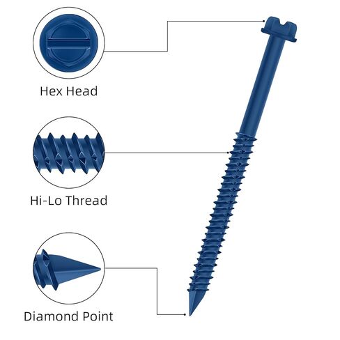 1/4" x 5" Blue Hex Head Concrete Screw Anchor Kit for Anchoring to Masonry, Block or Brick, 50 PCS in Kuwait