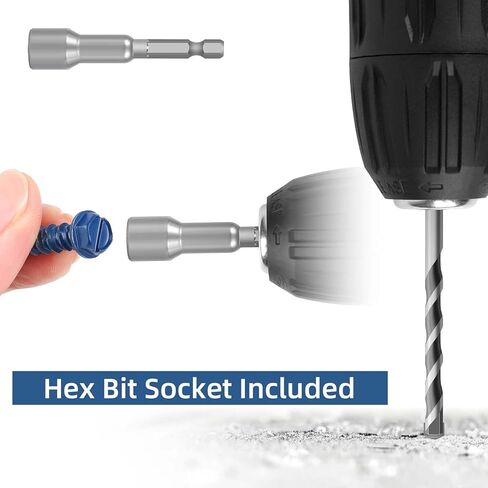 1/4" x 5" Blue Hex Head Concrete Screw Anchor Kit for Anchoring to Masonry, Block or Brick, 50 PCS in Kuwait