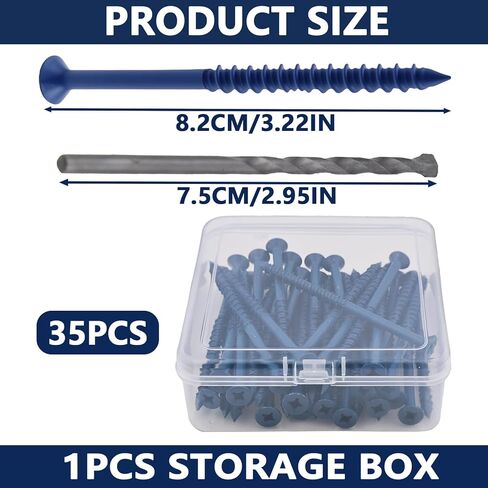 35 Pcs 3/16" x 3-1/4" Concrete Screws with Drill Bit, Blue Flat Head Masonry Concrete Anchor Screws for Concrete, Brick, Block and Cement in Saudi Arabia