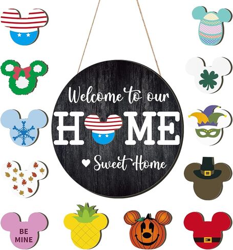 13 Pcs Halloween Mouse Interchangeable Door Sign,Welcome to our Home Sign for Front Door,Mouse Seasonal Door Wreaths Welcome Signs for Halloween Housewarming Gifts Wall Porch Decor in Kuwait