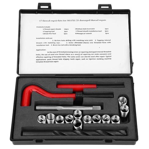 Thread Repair Kit, 17Pcs M11 x 1.25 Drill Helicoil Repair Kit 2D Female Thread Repairing Accessory Assortment Kit in Saudi Arabia