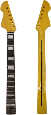 Maple Gloss Yellow Finish Electric Guitar Neck 25.5" Scale, Rosewood Fretboard 22 Frets, C Shape 10-12" Radius Normal Nut Bolt-On Heel Guitar Parts Replacement (Block Inlay with Binding) in Saudi Arabia