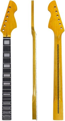 Maple Gloss Yellow Finish Electric Guitar Neck 25.5" Scale, Rosewood Fretboard 22 Frets, C Shape 10-12" Radius Normal Nut Bolt-On Heel Guitar Parts Replacement (Block Inlay with Binding) in Saudi Arabia
