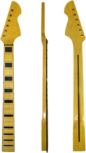 Maple Gloss Yellow Finish Electric Guitar Neck 25.5" Scale, Rosewood Fretboard 22 Frets, C Shape 10-12" Radius Normal Nut Bolt-On Heel Guitar Parts Replacement (Block Inlay with Binding) in Saudi Arabia