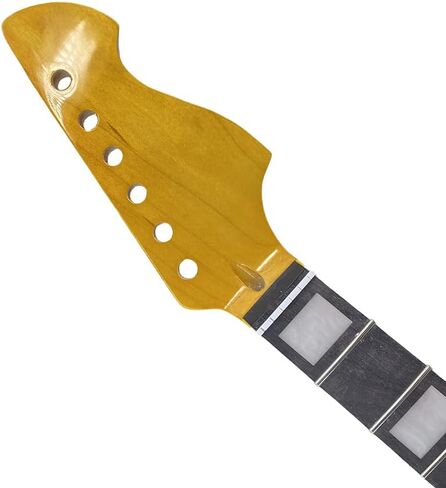 Maple Gloss Yellow Finish Electric Guitar Neck 25.5" Scale, Rosewood Fretboard 22 Frets, C Shape 10-12" Radius Normal Nut Bolt-On Heel Guitar Parts Replacement (Block Inlay with Binding) in Saudi Arabia