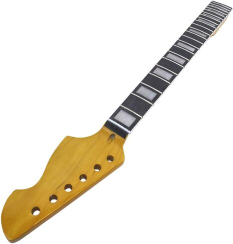 Maple Gloss Yellow Finish Electric Guitar Neck 25.5" Scale, Rosewood Fretboard 22 Frets, C Shape 10-12" Radius Normal Nut Bolt-On Heel Guitar Parts Replacement (Block Inlay with Binding) in Saudi Arabia