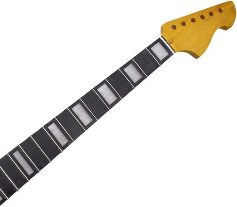 Maple Gloss Yellow Finish Electric Guitar Neck 25.5" Scale, Rosewood Fretboard 22 Frets, C Shape 10-12" Radius Normal Nut Bolt-On Heel Guitar Parts Replacement (Block Inlay with Binding) in Saudi Arabia