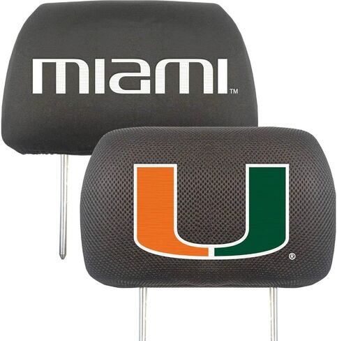 Fanmats 12581 UM - Miami Hurricanes Embroidered Head Rest Cover Set - 2 per Package in Saudi Arabia