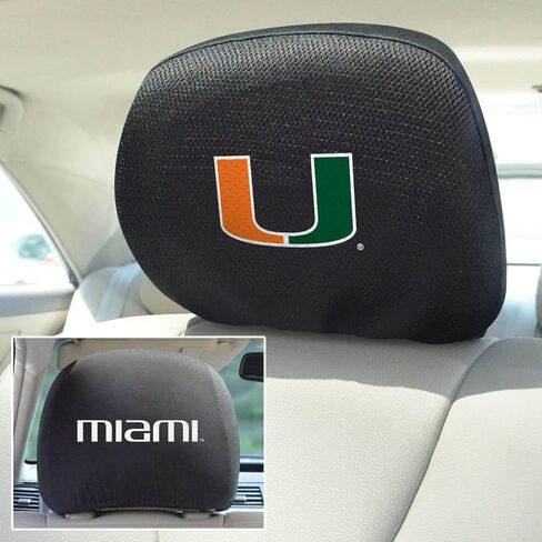 Fanmats 12581 UM - Miami Hurricanes Embroidered Head Rest Cover Set - 2 per Package in Saudi Arabia