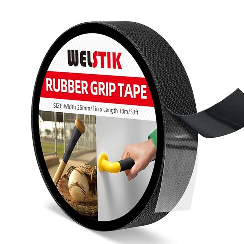شريط قبضة مطاطي من WELSTIK - شريط قوي للغاية مقاوم للماء وغير قابل للانزلاق مع لاصق محكم - شريط احتكاك شديد التحمل مقاس 2 بوصة × 33 قدمًا لمقابض الأدوات ومعدات الصالة الرياضية والسلالم وأدوات DIY (أسود) in Kuwait