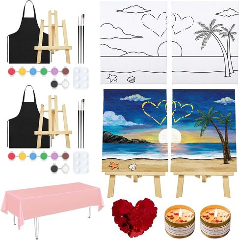 FOCHIC SIP and Paint Kit للبالغين ، 2 حزمة مسبقة ما قبل القماش رسم زوجين التاريخ الأزواج الليلية الطلاء فن مع مخطط تفصيلي القماش ليلة القطبية عيد الحب (8 × 10 بوصات) in Kuwait