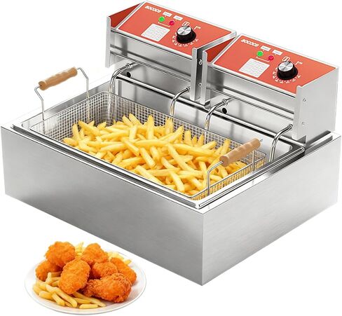 22L (23.25QT) Large Electric Deep Fryer with 3 Baskets - 3400W Thickened Stainless Steel Countertop Oil Fryer Temperature Control Easy Clean Catering Fryer in Saudi Arabia