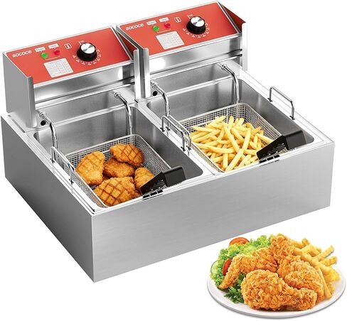 22L (23.25QT) Large Electric Deep Fryer with 3 Baskets - 3400W Thickened Stainless Steel Countertop Oil Fryer Temperature Control Easy Clean Catering Fryer in Saudi Arabia