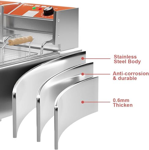 22L (23.25QT) Large Electric Deep Fryer with 3 Baskets - 3400W Thickened Stainless Steel Countertop Oil Fryer Temperature Control Easy Clean Catering Fryer in Saudi Arabia