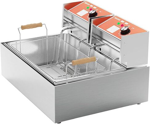 22L (23.25QT) Large Electric Deep Fryer with 3 Baskets - 3400W Thickened Stainless Steel Countertop Oil Fryer Temperature Control Easy Clean Catering Fryer in Saudi Arabia