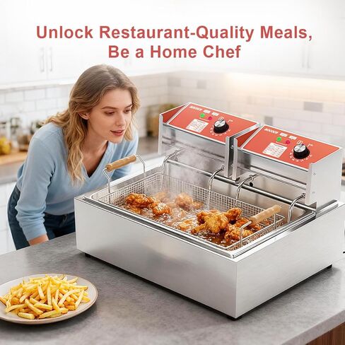 22L (23.25QT) Large Electric Deep Fryer with 3 Baskets - 3400W Thickened Stainless Steel Countertop Oil Fryer Temperature Control Easy Clean Catering Fryer in Saudi Arabia