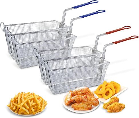 4-Pack Stainless Steel Deep Fryer Baskets with Non-Slip Handles, 13.25" x 6.5" x 6" - Commercial Grade French Fry Baskets for Restaurant & Home Kitchen in Kuwait