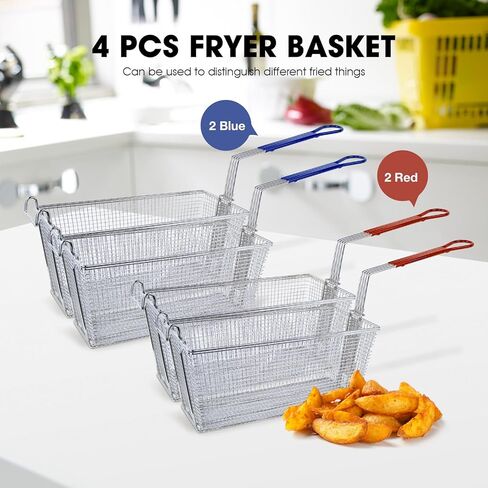 4-Pack Stainless Steel Deep Fryer Baskets with Non-Slip Handles, 13.25" x 6.5" x 6" - Commercial Grade French Fry Baskets for Restaurant & Home Kitchen in Kuwait
