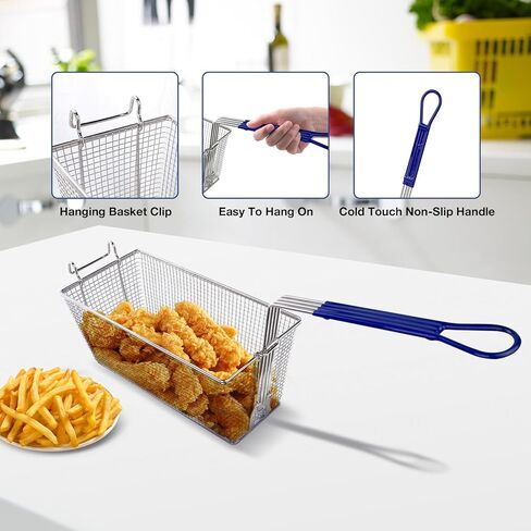 4-Pack Stainless Steel Deep Fryer Baskets with Non-Slip Handles, 13.25" x 6.5" x 6" - Commercial Grade French Fry Baskets for Restaurant & Home Kitchen in Kuwait