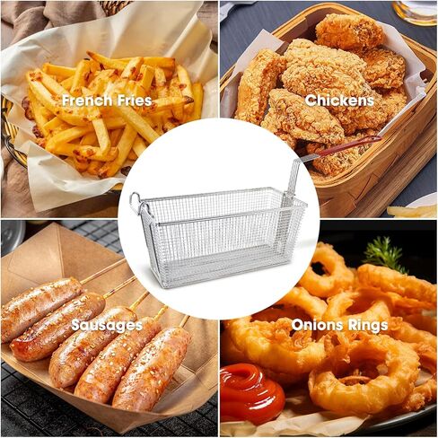4-Pack Stainless Steel Deep Fryer Baskets with Non-Slip Handles, 13.25" x 6.5" x 6" - Commercial Grade French Fry Baskets for Restaurant & Home Kitchen in Kuwait