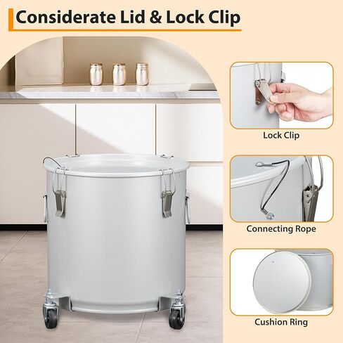 دلو شحوم المقلاة سعة 8 جالون، دلو زيت المقلاة مع غطاء، علبة التخلص من الزيت مع طلاء مقاوم للصدأ، وعاء فلتر زيت من الفولاذ الكربوني المطلي مع قاعدة عجلات، حاوية نقل الزيت مع مشابك قفل وحقيبة فلتر in Kuwait