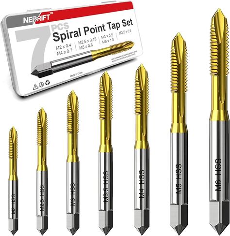 مجموعة حنفية لولبية 7 قطع M2 M2.5 M3 M3.5 M4 M5 M6، فولاذ عالي السرعة مطلي بالتيتانيوم 6542 أداة خيوط لأعمال المعادن والإصلاح الدقيق in Kuwait