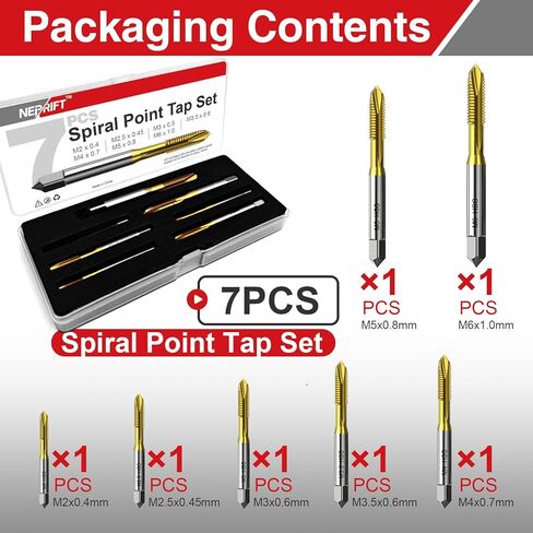 مجموعة حنفية لولبية 7 قطع M2 M2.5 M3 M3.5 M4 M5 M6، فولاذ عالي السرعة مطلي بالتيتانيوم 6542 أداة خيوط لأعمال المعادن والإصلاح الدقيق in Kuwait