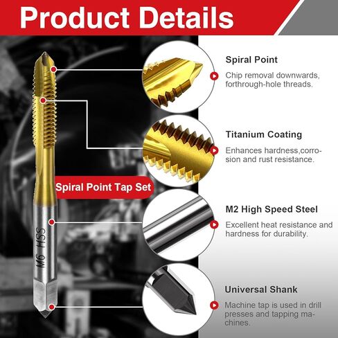 مجموعة حنفية لولبية 7 قطع M2 M2.5 M3 M3.5 M4 M5 M6، فولاذ عالي السرعة مطلي بالتيتانيوم 6542 أداة خيوط لأعمال المعادن والإصلاح الدقيق in Kuwait