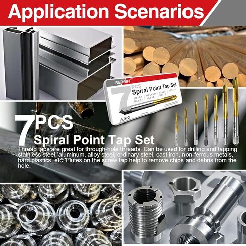 مجموعة حنفية لولبية 7 قطع M2 M2.5 M3 M3.5 M4 M5 M6، فولاذ عالي السرعة مطلي بالتيتانيوم 6542 أداة خيوط لأعمال المعادن والإصلاح الدقيق in Kuwait