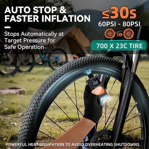 YITAMOTOR Mini Electric Bike Pump with Gauge Max 150PSI, Bike Tire Pump Portable, Rechargeable Bicycle Air Pump Auto Stop with Presta and Schrader Valve for MTB Road Bike Mountain Bike and Balls in Saudi Arabia