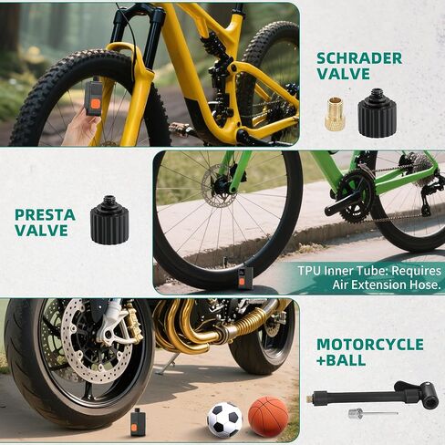 YITAMOTOR Mini Electric Bike Pump with Gauge Max 150PSI, Bike Tire Pump Portable, Rechargeable Bicycle Air Pump Auto Stop with Presta and Schrader Valve for MTB Road Bike Mountain Bike and Balls in Saudi Arabia