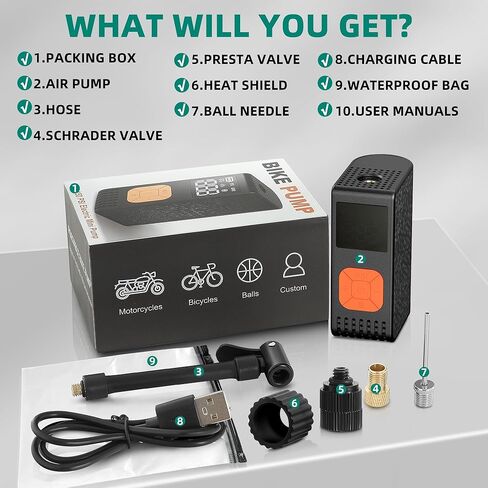 YITAMOTOR Mini Electric Bike Pump with Gauge Max 150PSI, Bike Tire Pump Portable, Rechargeable Bicycle Air Pump Auto Stop with Presta and Schrader Valve for MTB Road Bike Mountain Bike and Balls in Saudi Arabia