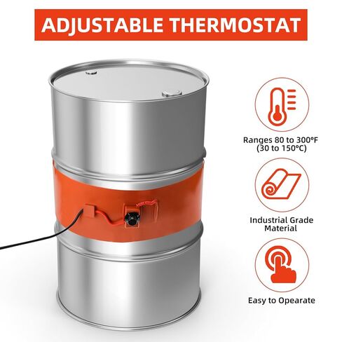 NORJIN 55-Gallon Metal Drum Heater, 10 * 68.5 inch Drum Heater Barrel Band, 1200 Watt 120 Volt Insulated Band Heater Pail Heater with Temperature Adjustment in Kuwait