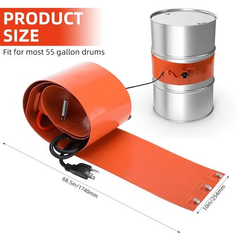 NORJIN 55-Gallon Metal Drum Heater, 10 * 68.5 inch Drum Heater Barrel Band, 1200 Watt 120 Volt Insulated Band Heater Pail Heater with Temperature Adjustment in Kuwait