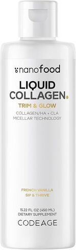 Codeage Liquid Collagen Supplement Vanilla Flavor, Beauty Trim & Glow Liposomal Collagen Peptides, CLA Conjugated Linoleic Acid, Hyaluronic Acid, Vitamin E, Hydrolyzed, Non-GMO, 15.22 fl oz in Saudi Arabia