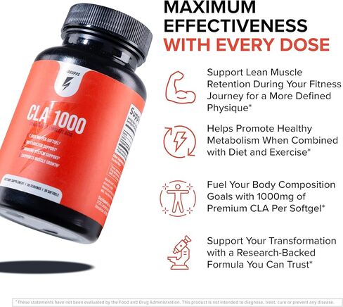 InnoSupps CLA 1000 مجم - مكملات CLA مع زيت القرطم - يدعم عملية التمثيل الغذائي، وتعافي العضلات الهزيلة ونموها، والقدرة على التحمل، وصحة المناعة (30 كبسولة) in Kuwait