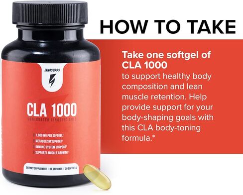 InnoSupps CLA 1000 مجم - مكملات CLA مع زيت القرطم - يدعم عملية التمثيل الغذائي، وتعافي العضلات الهزيلة ونموها، والقدرة على التحمل، وصحة المناعة (30 كبسولة) in Kuwait