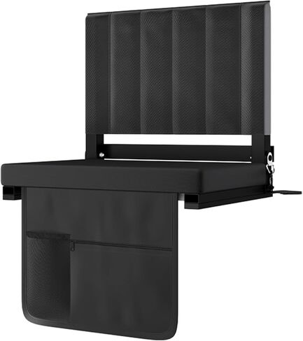 Portable Stadium Seat with Back Support, Folding Bleacher Chair with Cushion, Cup Holders, Storage Pockets & Shoulder Strap – Ideal for Sports Events, Camping & Picnics (Black) in Saudi Arabia