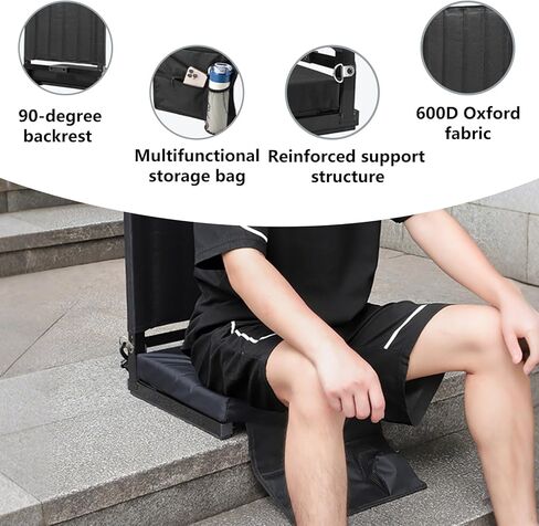Portable Stadium Seat with Back Support, Folding Bleacher Chair with Cushion, Cup Holders, Storage Pockets & Shoulder Strap – Ideal for Sports Events, Camping & Picnics (Black) in Saudi Arabia