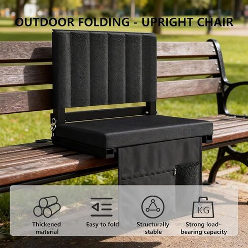 Portable Stadium Seat with Back Support, Folding Bleacher Chair with Cushion, Cup Holders, Storage Pockets & Shoulder Strap – Ideal for Sports Events, Camping & Picnics (Black) in Saudi Arabia