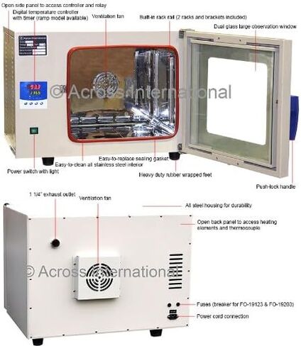 200 درجة مئوية 17 × 15 × 14 بوصة 1.9 قدم مكعب فرن تعقيم رقمي للتجفيف بالهواء القسري 110 فولت 50/60 هرتز 800 واط معتمد من UL مع غرفة SST سعة 316 لتر in Kuwait