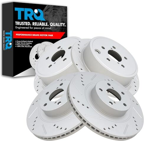 TRQ Front and Rear Performance Brake Rotors Set Premium G-Coated Cross Drilled & Slotted Compatible with 2013-2015 Subaru BRZ 2009-2013 Forester 2008-2014 Impreza 2010-2014 Legacy Outback in Saudi Arabia