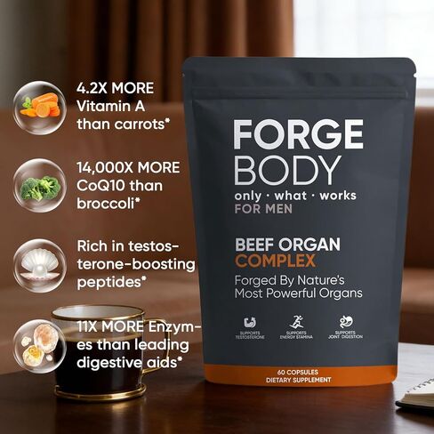 Forgebody Beef Organ Complex Capsules, Grass Fed & Pasture Raised - Total Body Wellness & Performance, Immune Support, Gluten-Free, Non-GMO, 60 Count (1) in Saudi Arabia