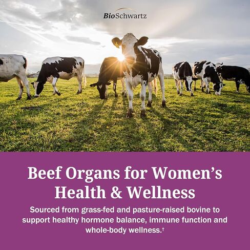 BioSchwartz Primal Beef Organ Supplement for Women - 60 Capsules - Grass-Fed & Pasture-Raised - Supports Healthy Hair Skin and Nails, Hormone Balance - with Bovine Liver, Kidney, Heart, Uterus Powder in Kuwait