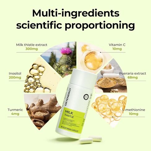 مكمل إزالة السموم وإصلاح الكبد من أوكسي إنرجي مع 80% من شوك الحليب والكركم والإينوسيتول والبوريريا، يدعم صحة الكبد، غير معدل وراثيًا، خالي من الغلوتين، 90 كبسولة نباتية، صنع في الولايات المتحدة الأمريكية in Kuwait